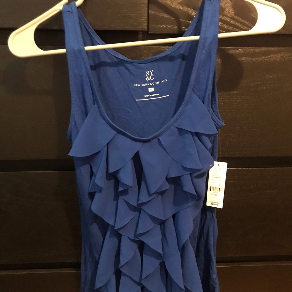 Royal Blue New York and Company tank with ruffles